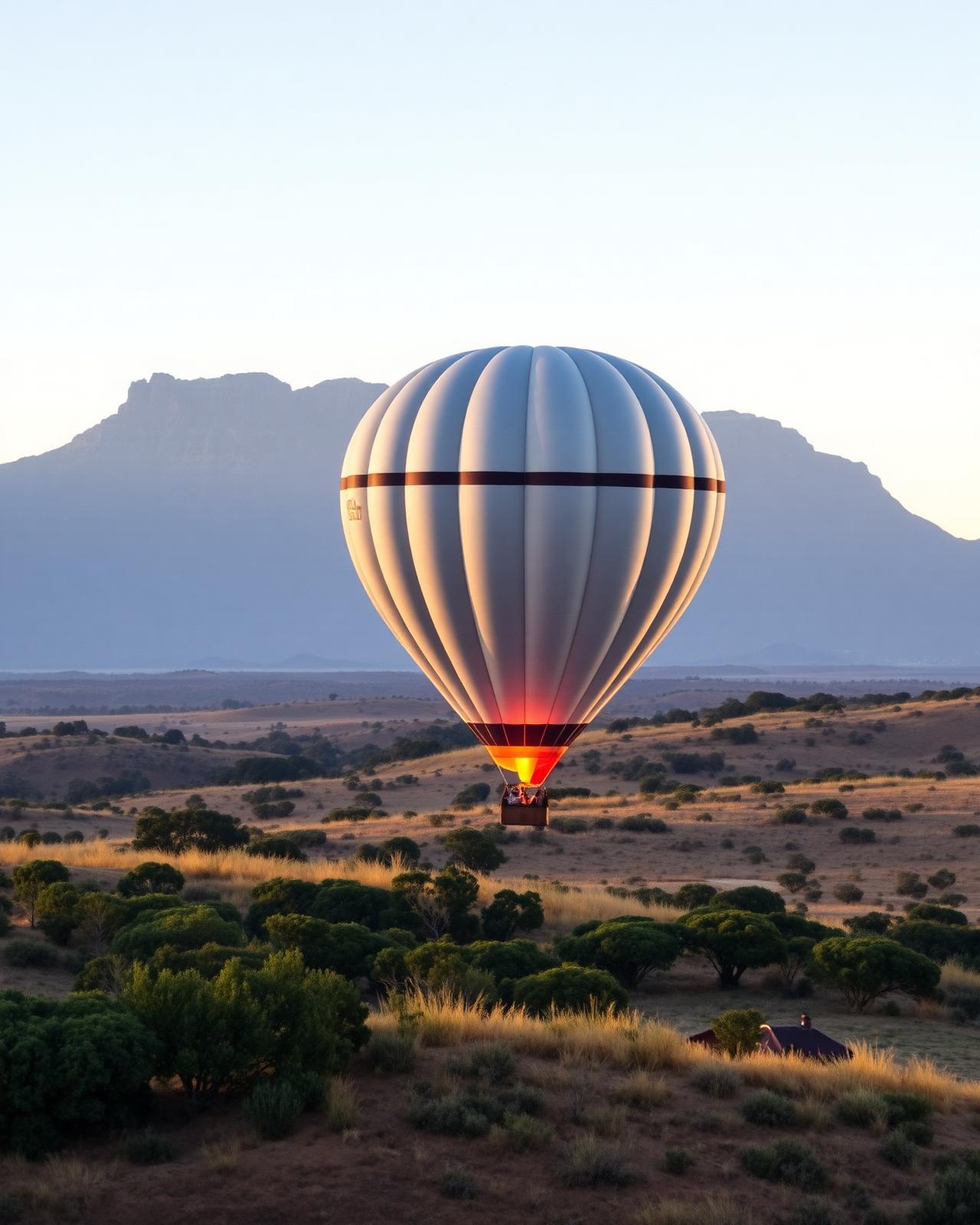 Hot air balloon over the South African landscape